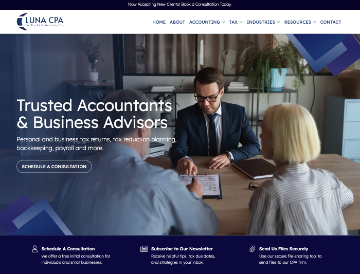Luna CPA website redesign by Strix Coding